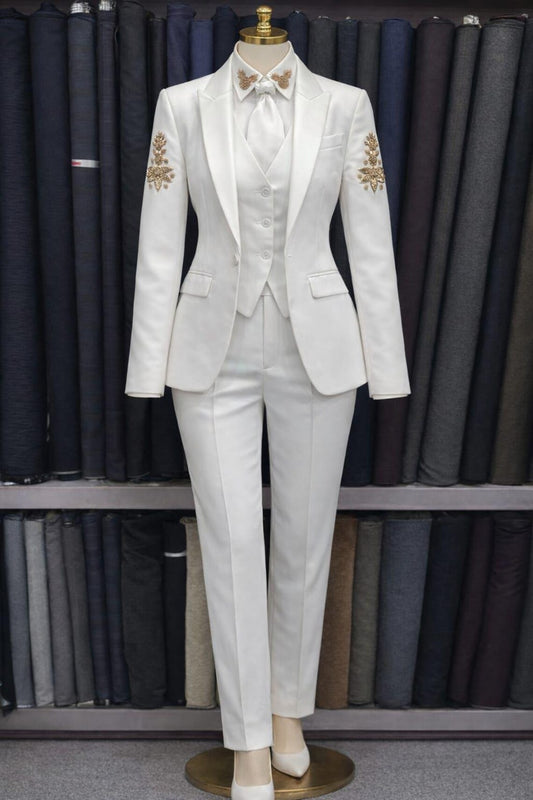 Classic White: Women’s 5-Piece Custom Handwork Made-to-Measure Tuxedo
