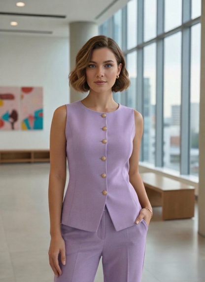 Tailored Lavender women's Crew-Neck Vest and Trouser Set | Custom Fit Office Wear Suit