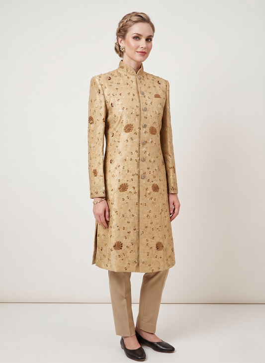 Women's Ivory Sherwani Suit | Indo-Western Jodhpuri Jacket with Pants