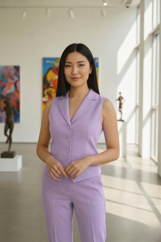 Tailored Lavender Women's Lapel-Collar Vest and Trouser Set | Custom Fit Office Wear Suit