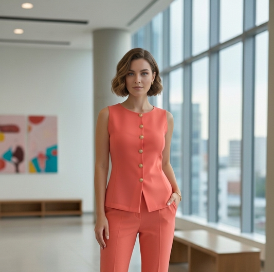 Tailored CORAL RED Vest: Custom Fit Sleeveless Waistcoat