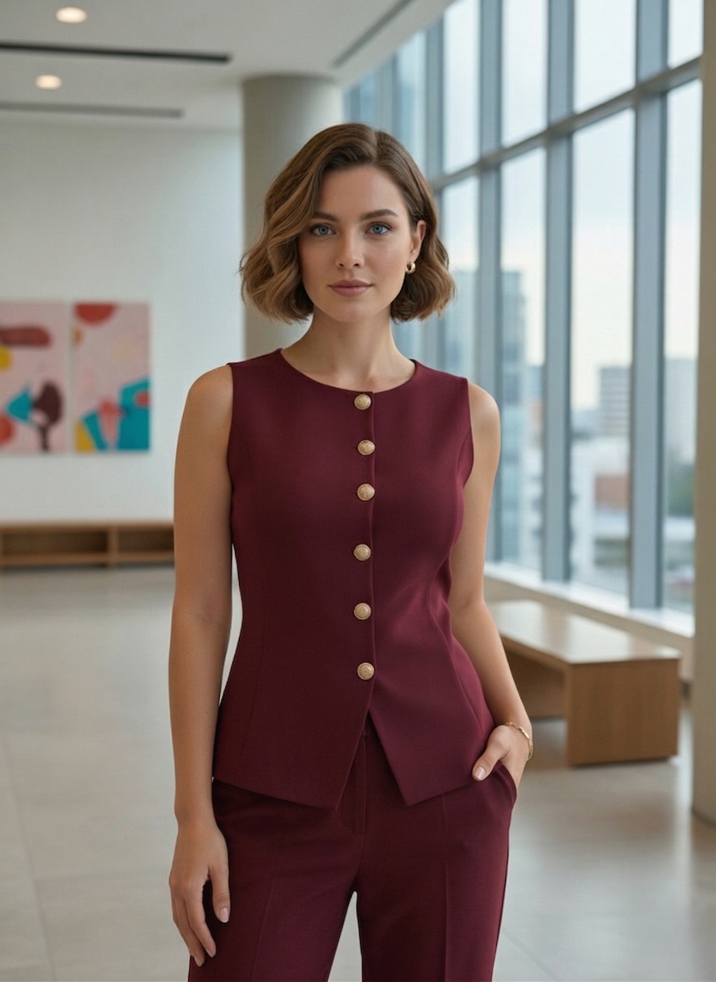 BURGUNDY Tailored Vest: Custom Fit Sleeveless Waistcoat