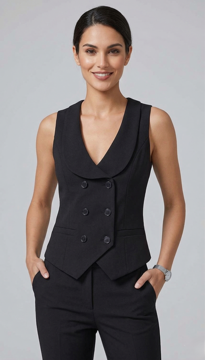 Tailored Black Women's Double-Breasted Vest and Trouser Set | Custom Fit Office Wear Suit