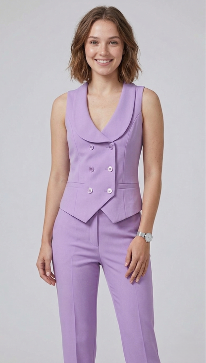 Tailored Lavender Women's Double-Breasted Vest and Trouser Set | Custom Fit Office Wear Suit