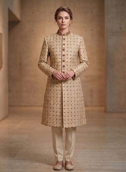 Women's Ivory Sherwani Suit | Indo-Western Jodhpuri Jacket with Pants