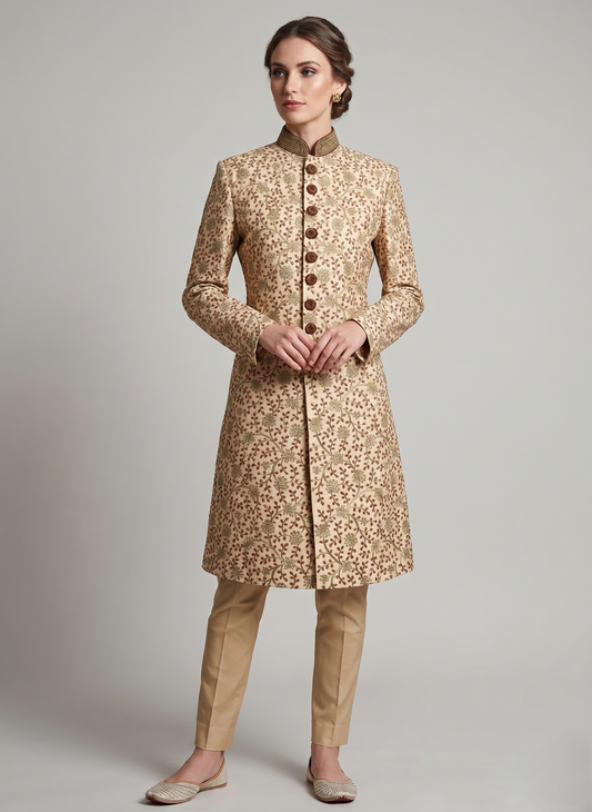 Women's Ivory Sherwani Suit | Indo-Western Jodhpuri Jacket with Pants