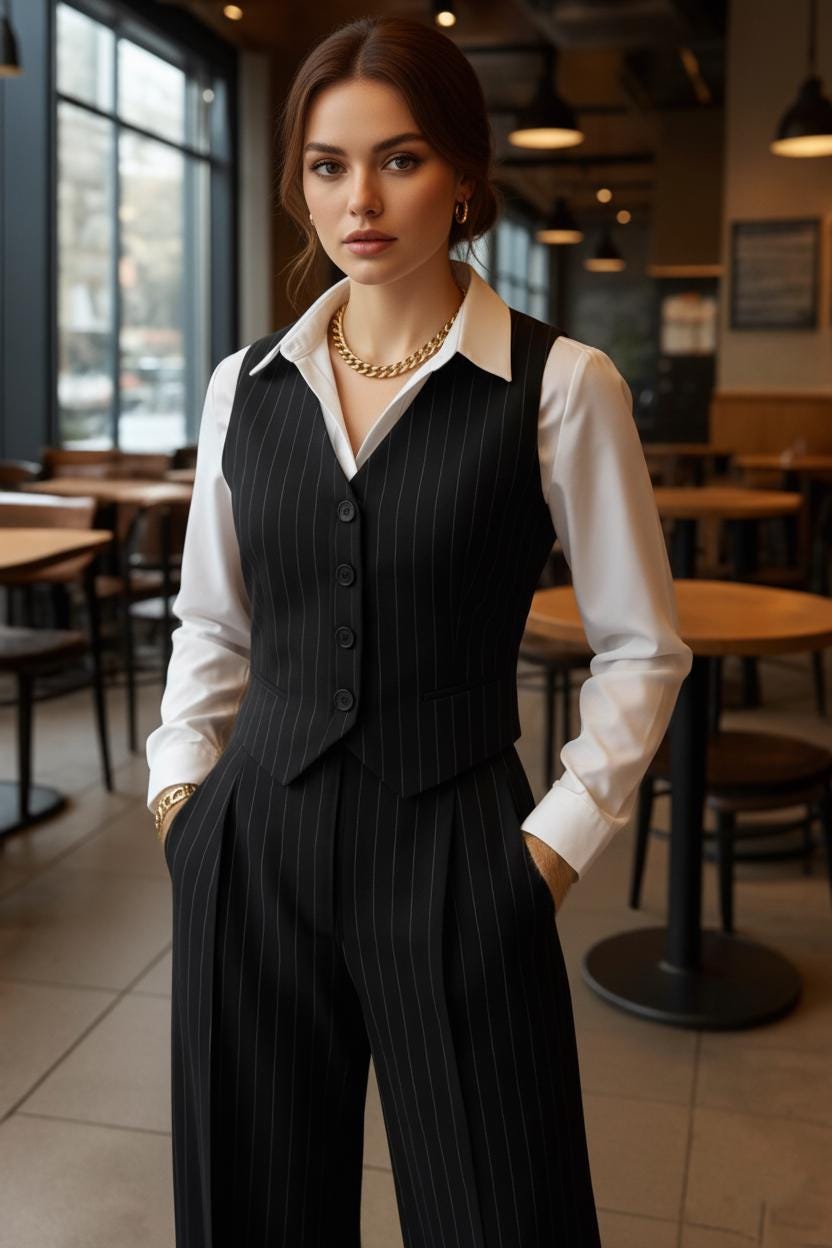 Black Pinstripe Vest: Custom Fit Sleeveless Waistcoat