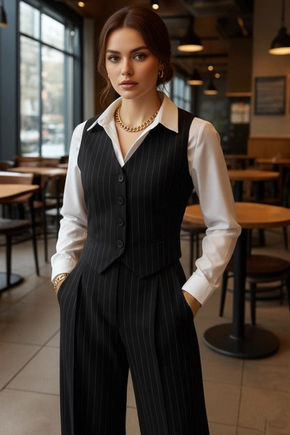Black Pinstripe Vest: Custom Fit Sleeveless Waistcoat