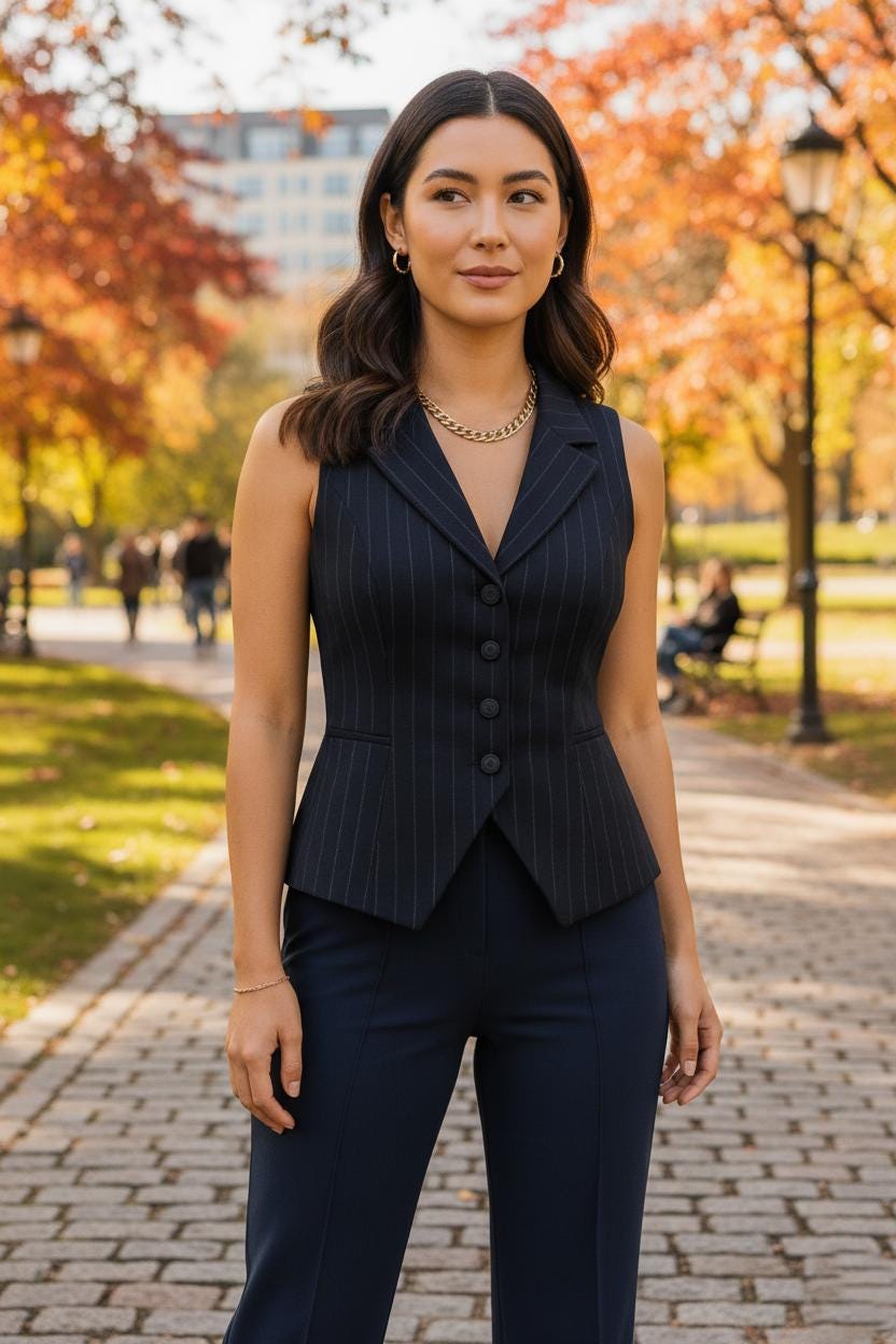 Black Pinstripe Vest: Custom Fit Sleeveless Waistcoat