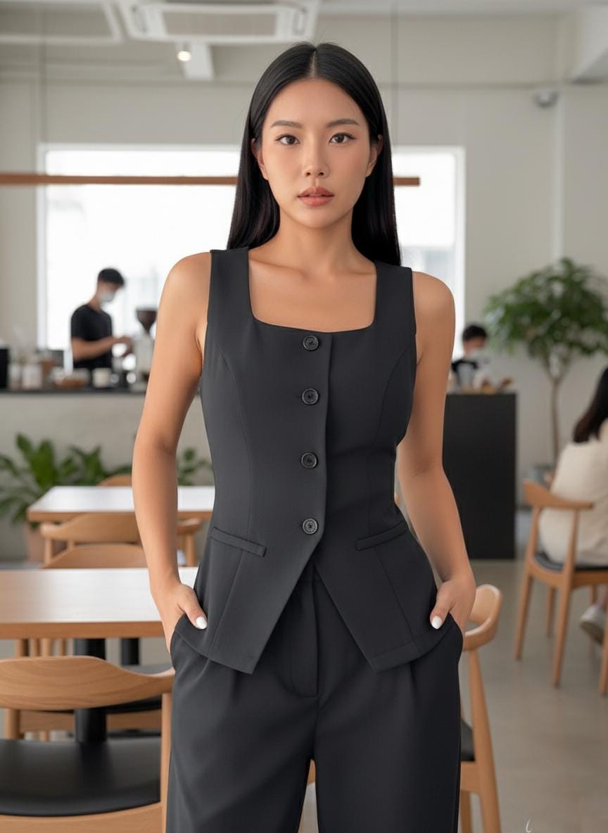 Black Tailored Vest: Custom Fit Sleeveless Waistcoat