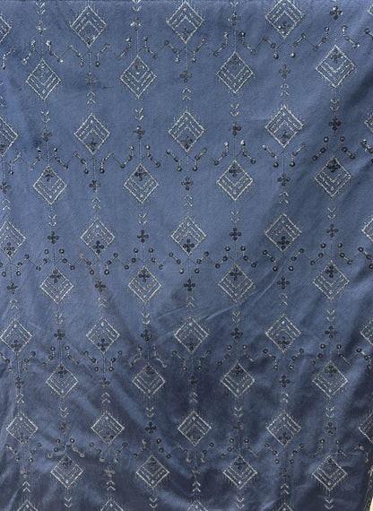 Blue Grey Embroidered Women Sherwani Set | Indo Western Suit for Women | Wedding Guest Outfit, Festive Ethnic Jacket Set, Designer Bandhgala