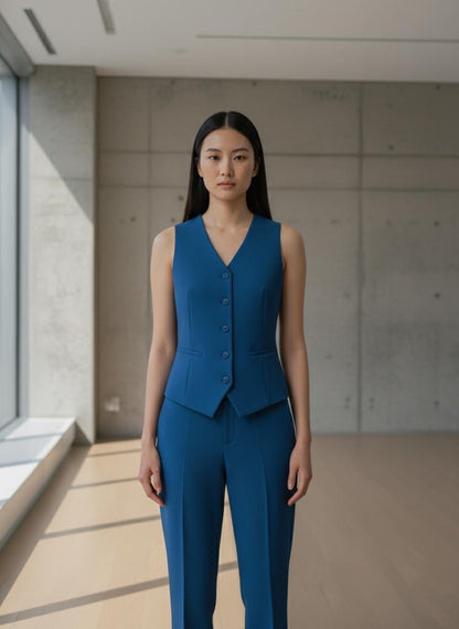Blue Women's Tailored Vest - Custom Fit Waistcoat