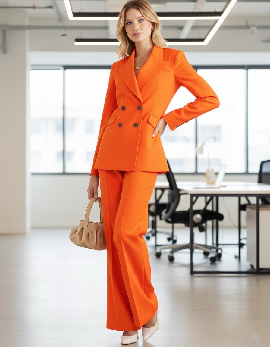 Bright Orange  Women’s 2 Piece Double Breasted Suit | Blazer & Pants | Custom Tailored Formal Outfit