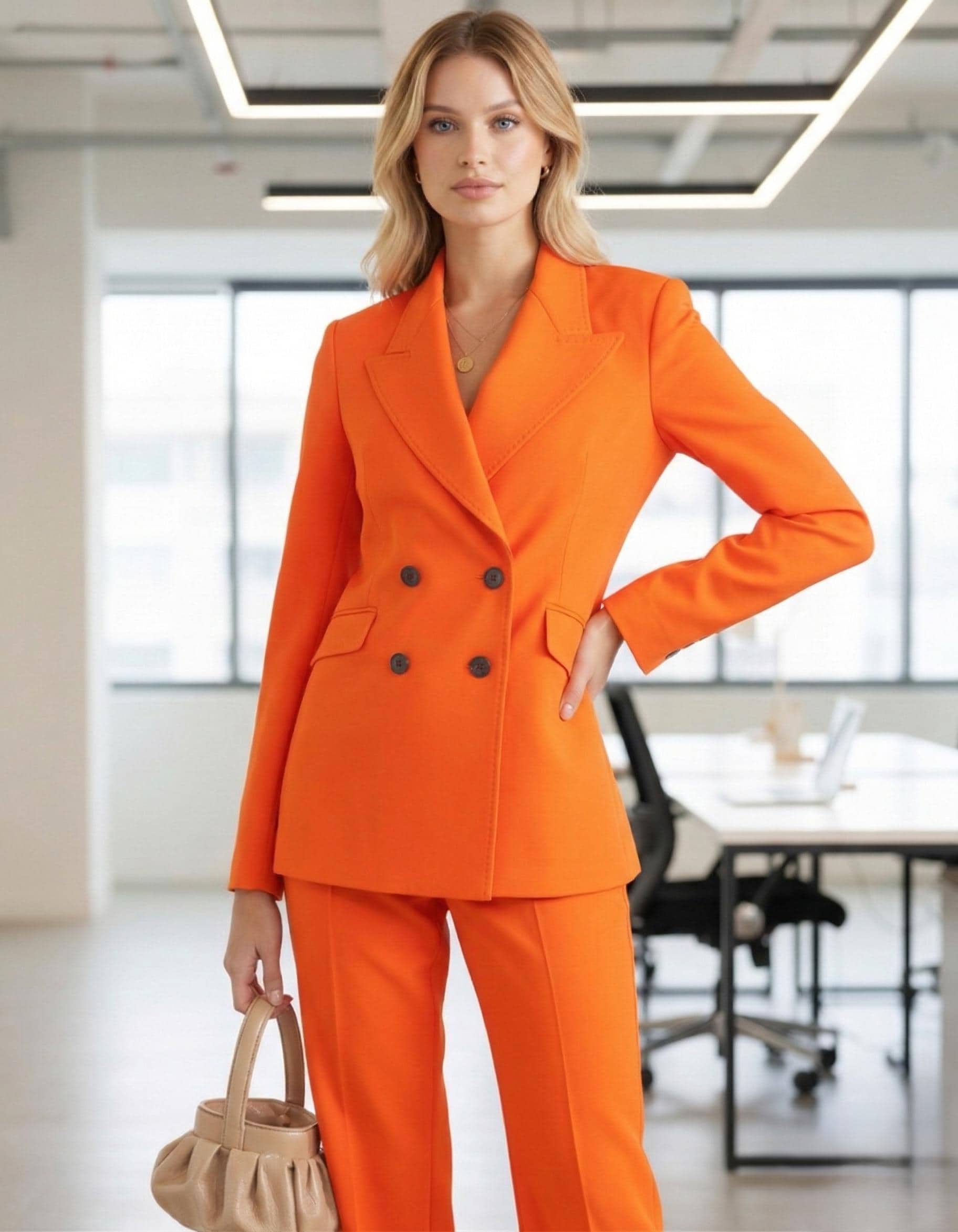 Bright Orange  Women’s 2 Piece Double Breasted Suit | Blazer & Pants | Custom Tailored Formal Outfit