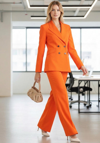 Bright Orange  Women’s 2 Piece Double Breasted Suit | Blazer & Pants | Custom Tailored Formal Outfit