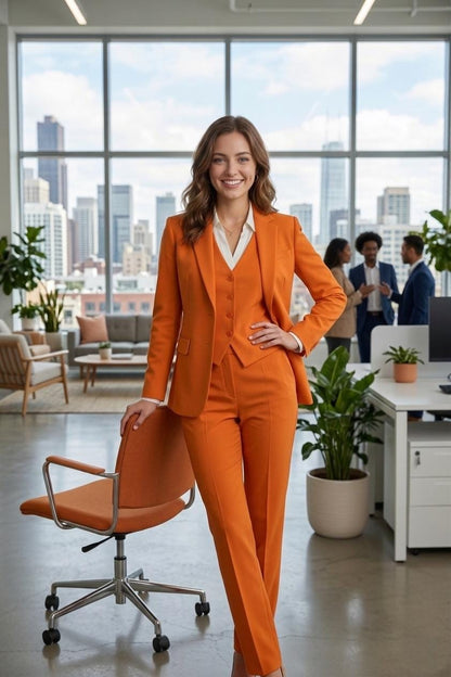 Bright Orange  Women’s 3 Piece Suit | Blazer & Pants | Custom Tailored Formal Outfit
