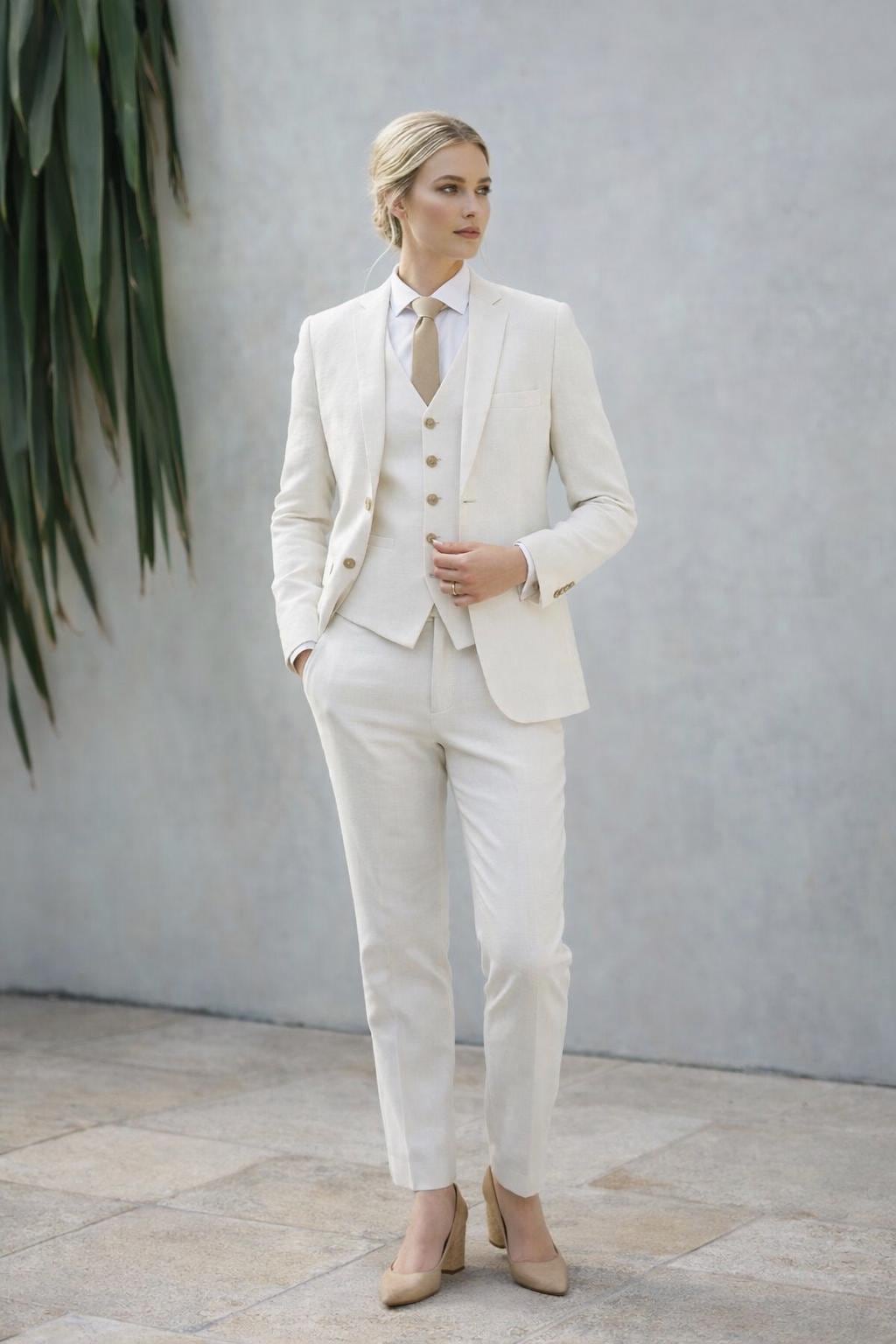 Classic Ivory: Women’s 5-Piece Custom Made-to-Measure Suit