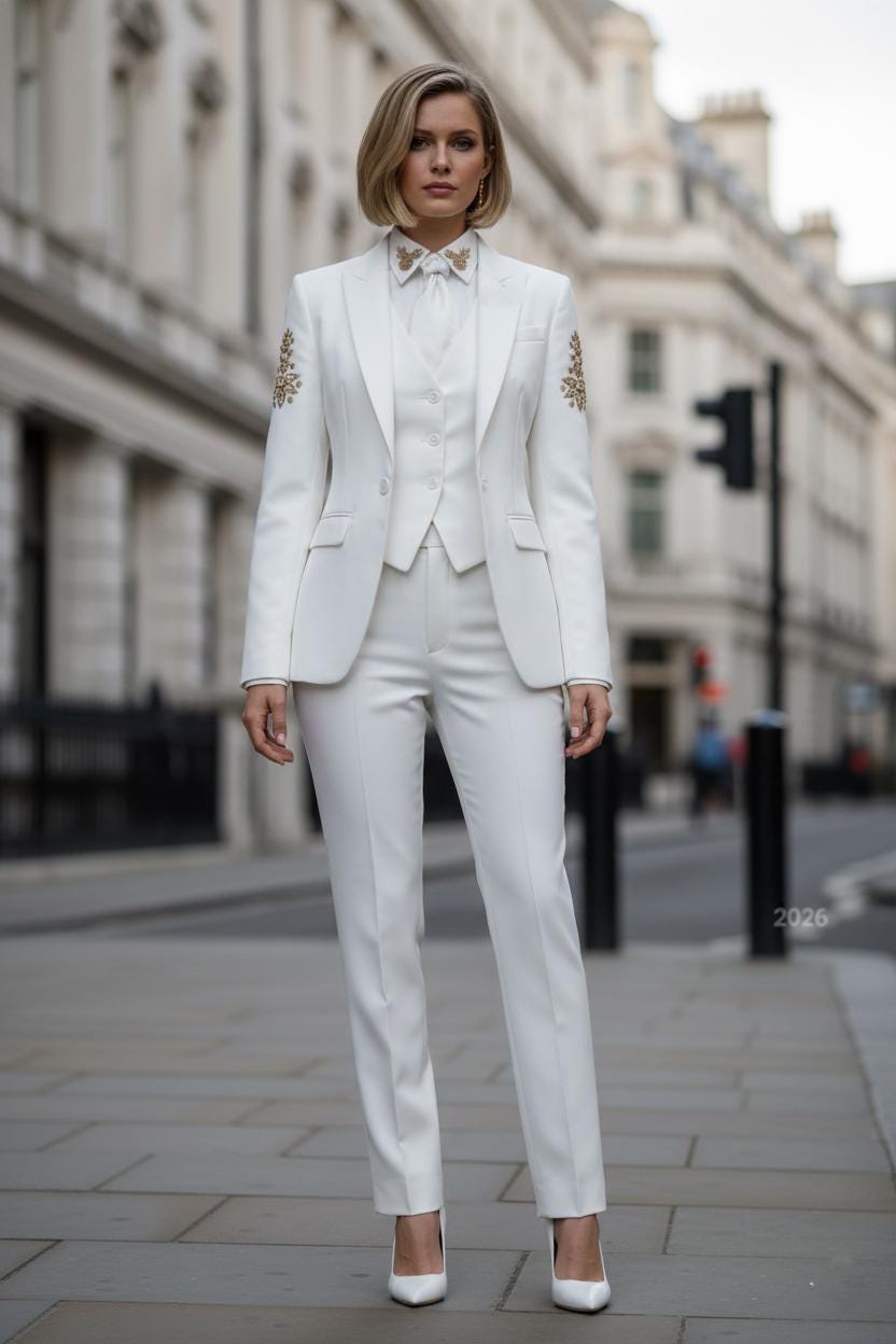 Classic White: Women’s 5-Piece Custom Handwork Made-to-Measure Tuxedo
