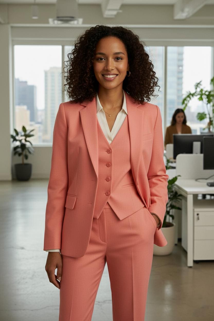 Coral Pink Suit: Women's 3-Piece Formal Pant Set