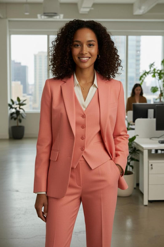 Coral Pink Suit: Women's 3-Piece Formal Pant Set