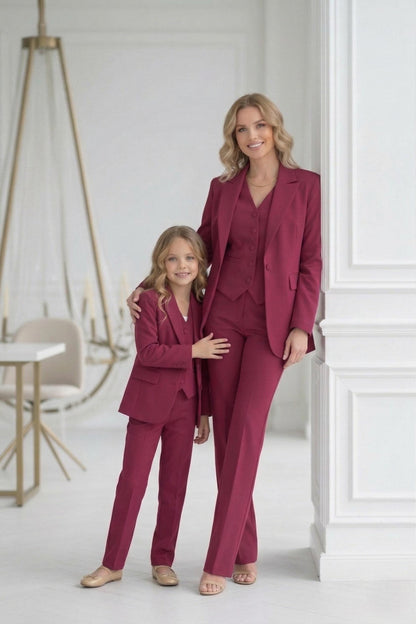 Crimson Pink Mother Daughter 3-Piece Suit – Tailored Formal Set