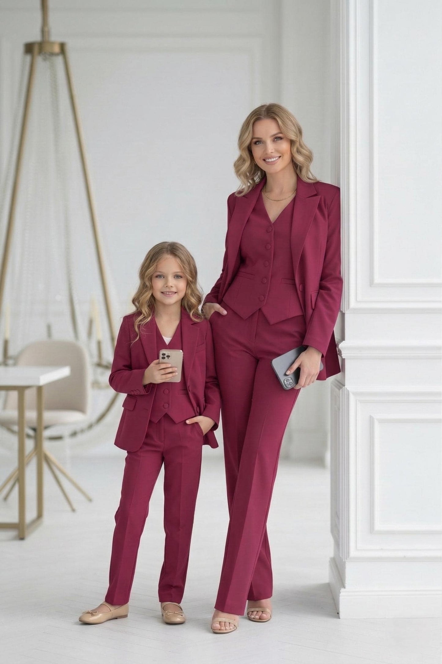 Crimson Pink Mother Daughter 3-Piece Suit – Tailored Formal Set
