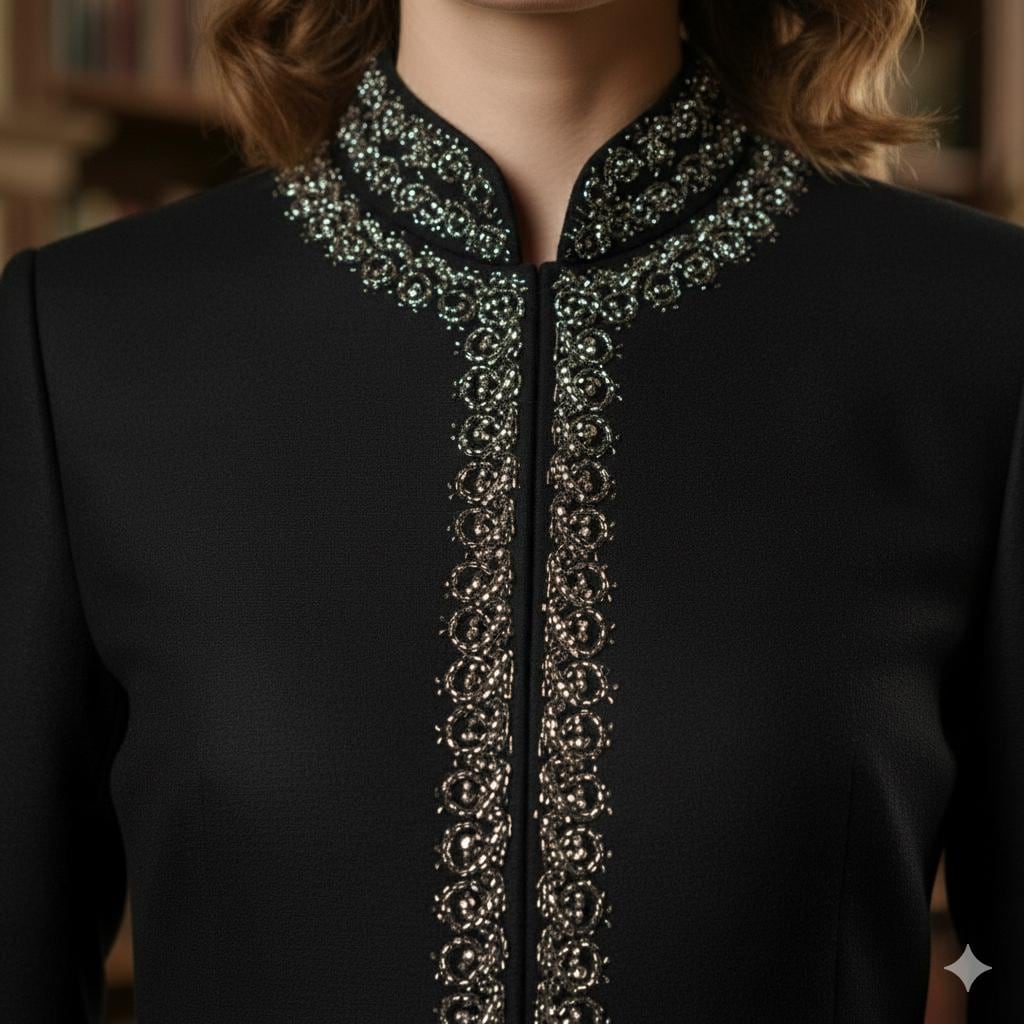 Elegant Women's Black Sherwani Suit | Black Silk Blend Jodhpuri Jacket