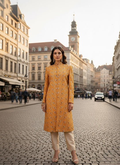 Elegant Women's Sherwani Suit | Indo-Western Designer Jodhpuri Jacket with Pants | Traditional Wedding Guest Dress