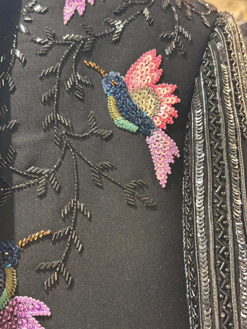 Embroidered Hummingbird Tuxedo Suit - Beaded Fringe, Made to Measure