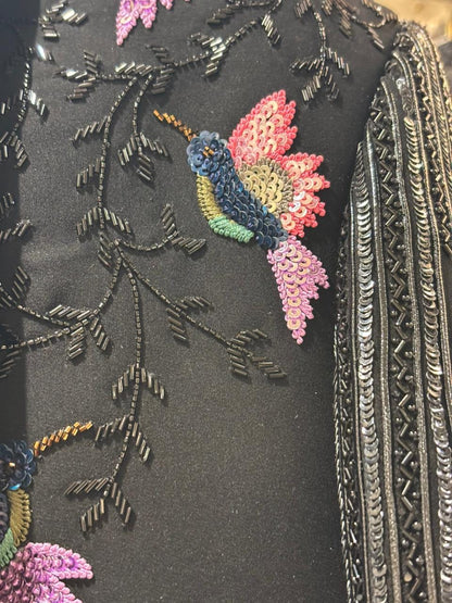 Embroidered Hummingbird Tuxedo Suit - Beaded Fringe, Made to Measure