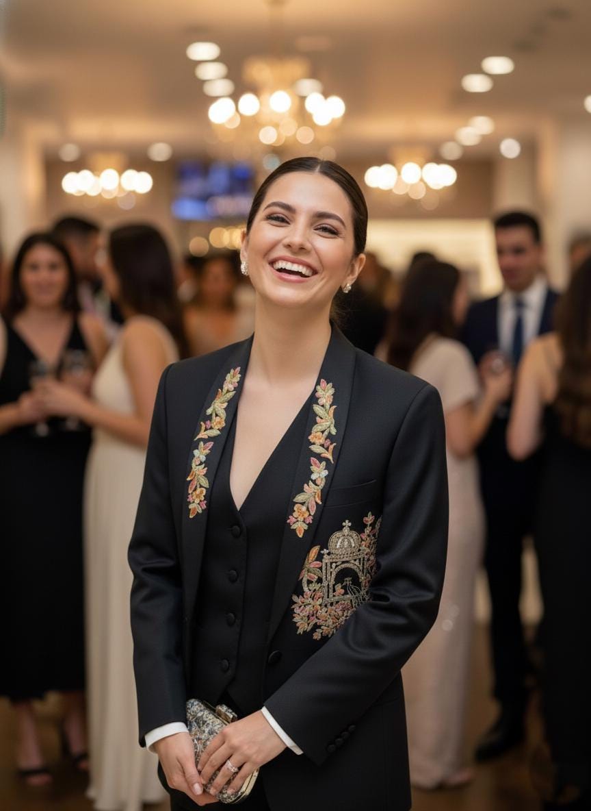 Embroidered Peacock Black Pantsuit | Women's Bridal Suit, Formal Attire