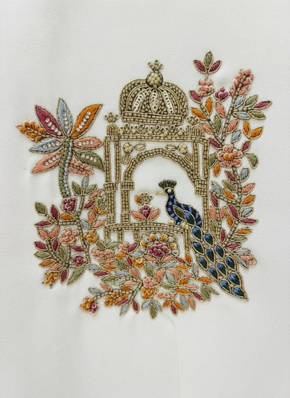 Embroidered Peacock White Pantsuit | Bridal, Special Occasion