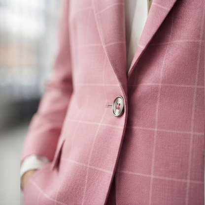 Blush Pink Plaid 3-Piece Women's Suit | Custom Tailored Pantsuit, Wedding Guest Outfit