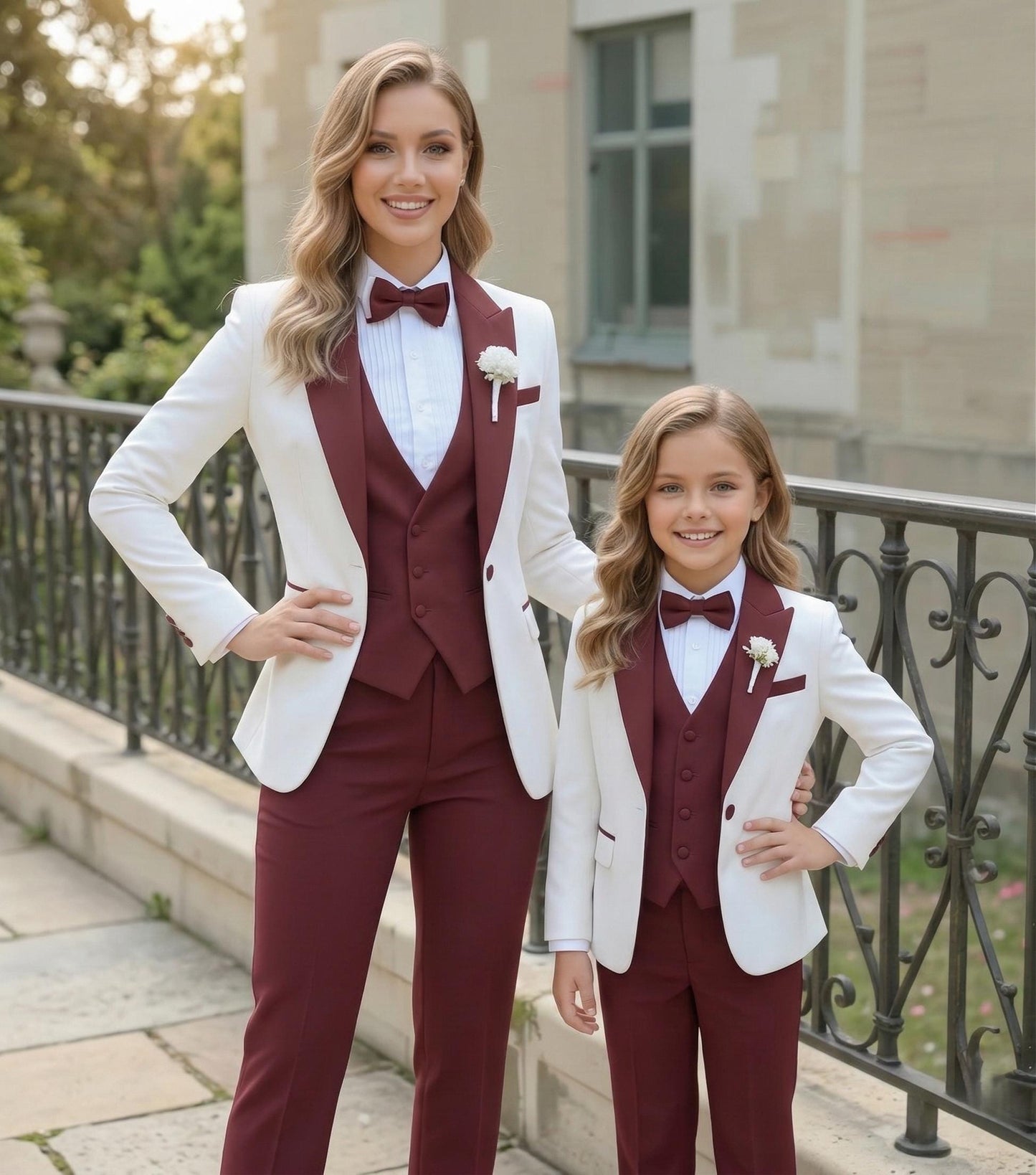 Mother Daughter Matching Burgundy Tuxedo Suits | Custom Made Suits Wear