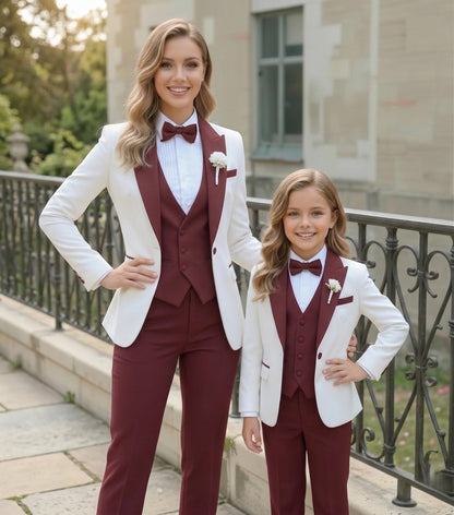 Mother Daughter Matching Burgundy Tuxedo Suits | Custom Made Suits Wear