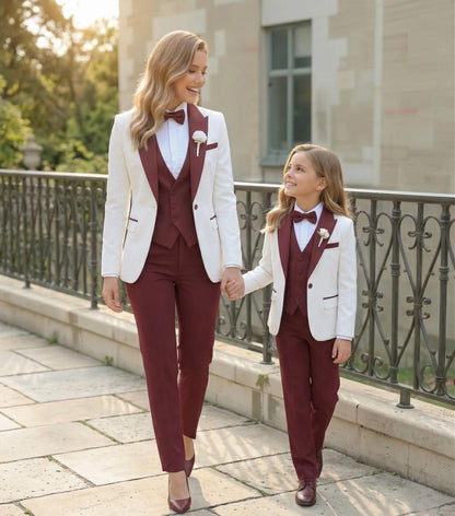 Mother Daughter Matching Burgundy Tuxedo Suits | Custom Made Suits Wear
