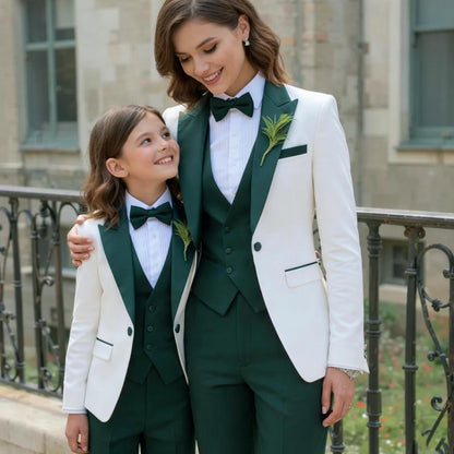 Mother Daughter Matching Emerald Green Tuxedo Set | Custom Formal Suits