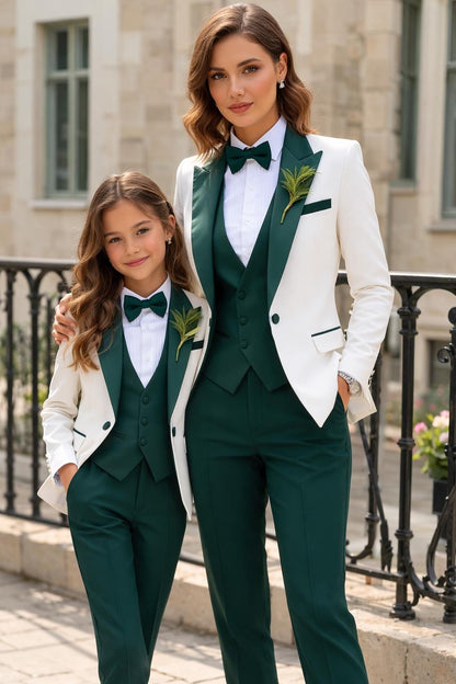 Mother Daughter Matching Emerald Green Tuxedo Set | Custom Formal Suits