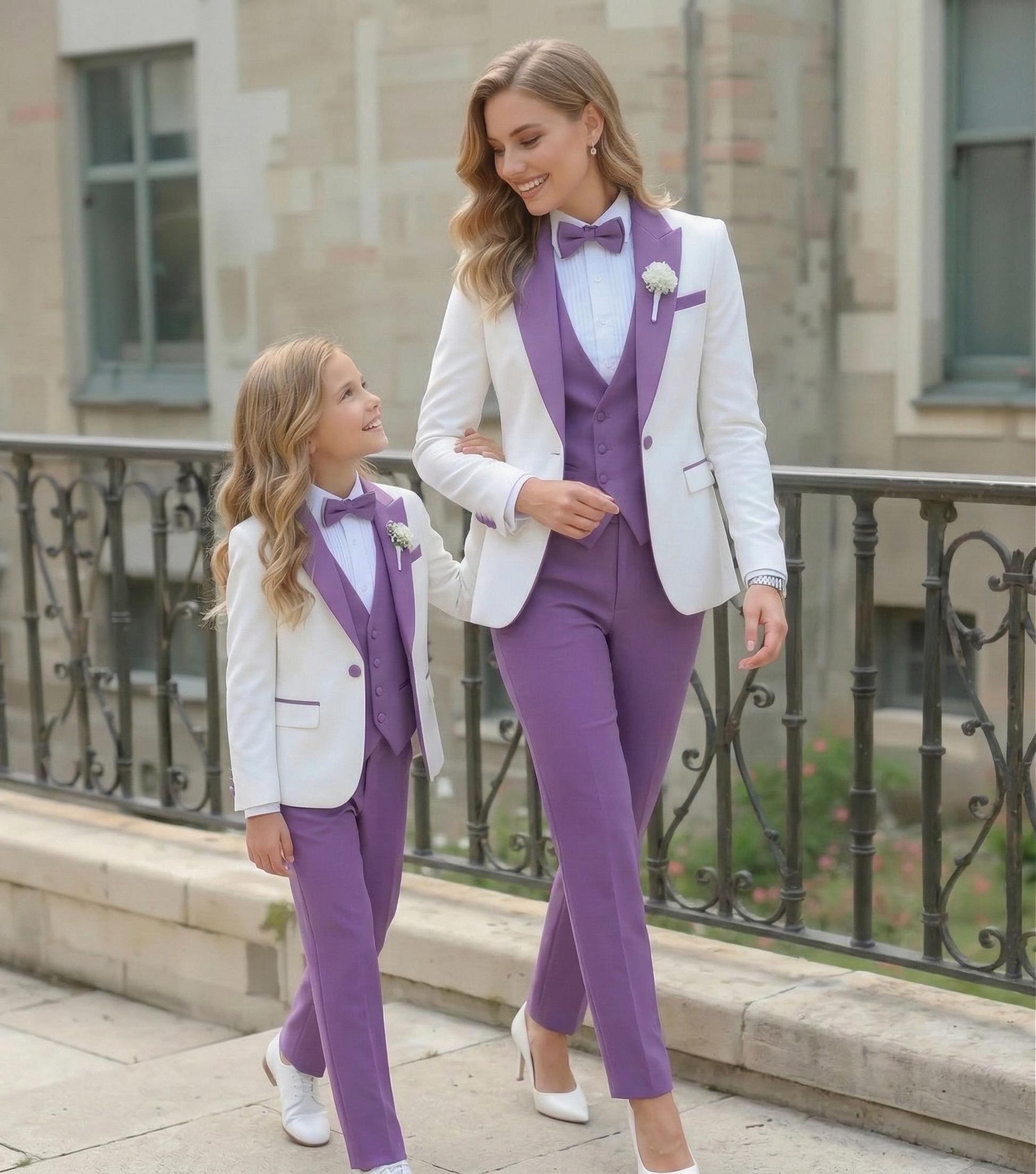 Mother Daughter Matching Lavender Tuxedo Suits | Custom Formal Pant Set