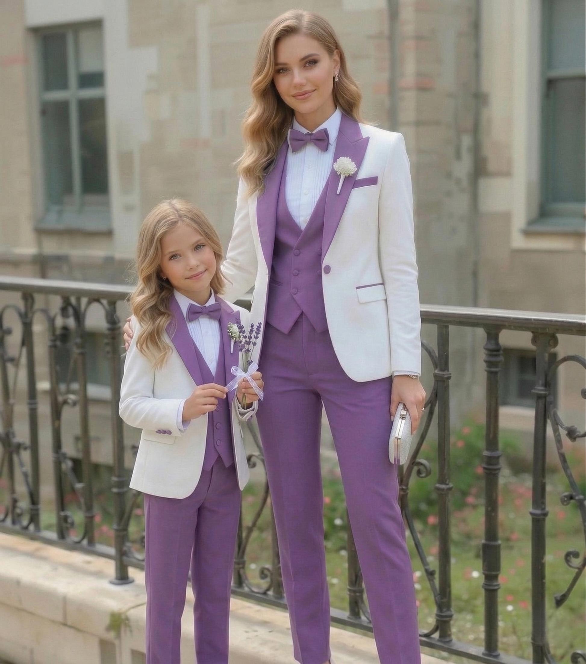Mother Daughter Matching Lavender Tuxedo Suits | Custom Formal Pant Set