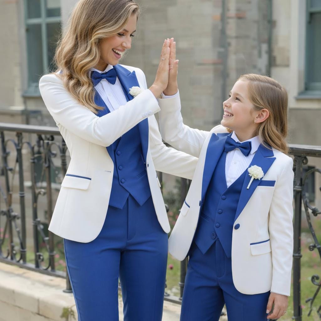 Mother Daughter Matching Royal Blue Tuxedo Suits | Custom Made Pant Set