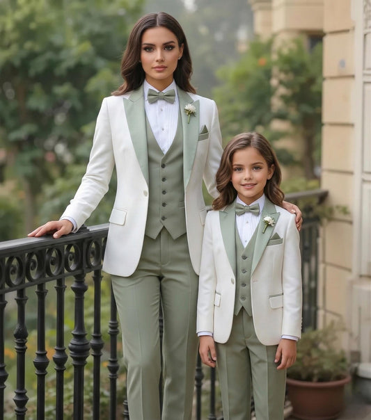Mother Daughter Matching Suits | Sage Green White Custom Tuxedo Set