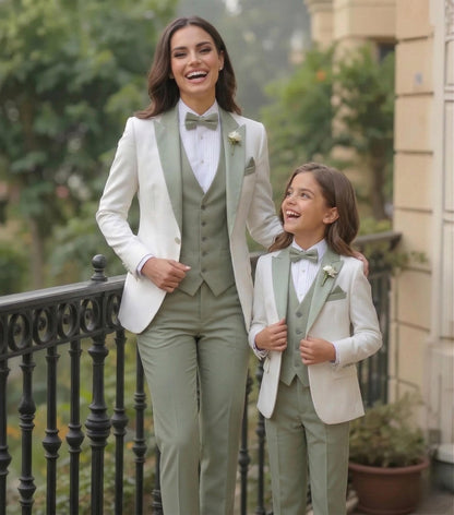 Mother Daughter Matching Suits | Sage Green White Custom Tuxedo Set