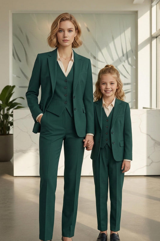 Mother Daughter Matching Teal Green 3-Piece Suit | Tailored Formal Set