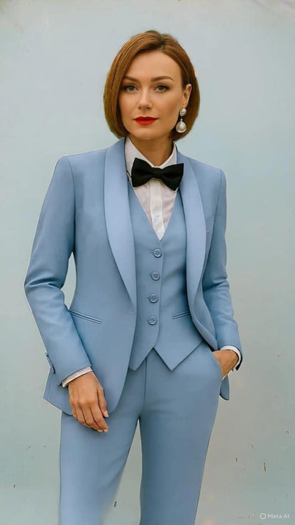 POWDER BLUE Tuxedo Suit: Women's 3-Piece Formal Pant Set