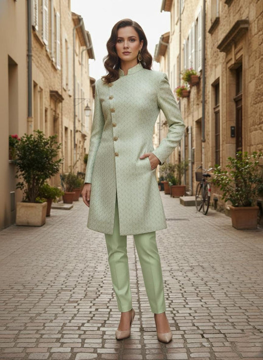 Pastel Green Sherwani Suit | Women's Jodhpuri Jacket, Wedding Guest Dress