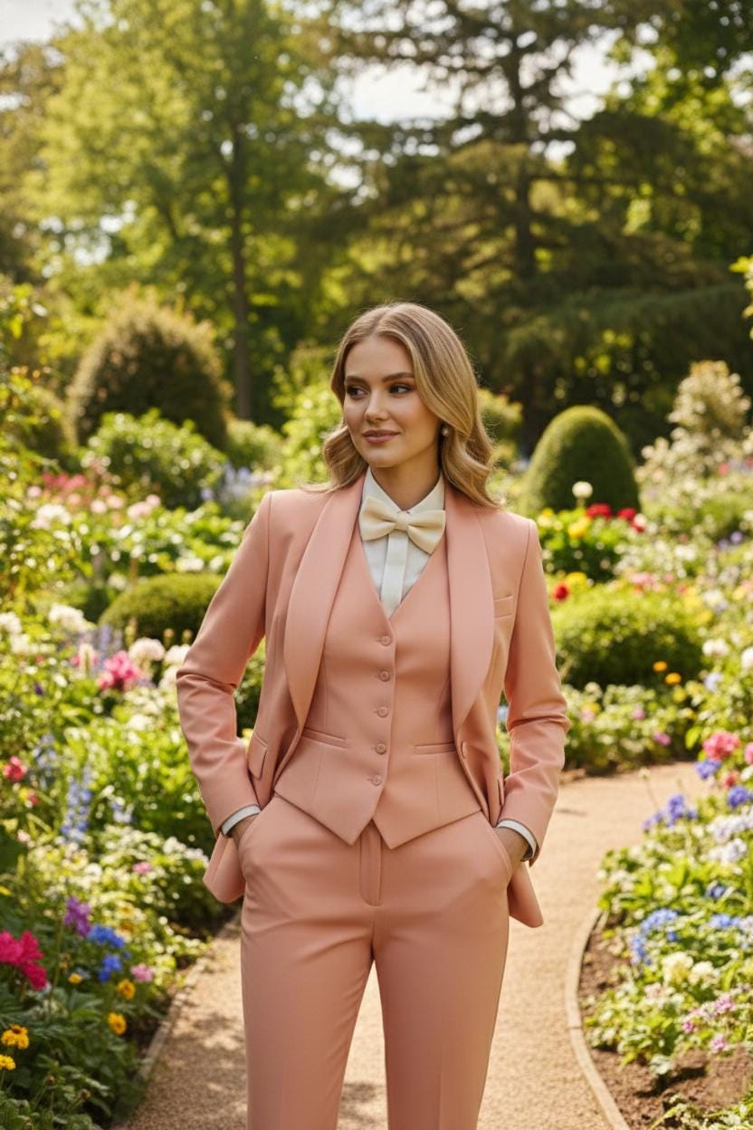 Peach Women’s 5-Piece Suit Set | Formal Wedding Outfit for Women | Ochre Caramel Female Suit