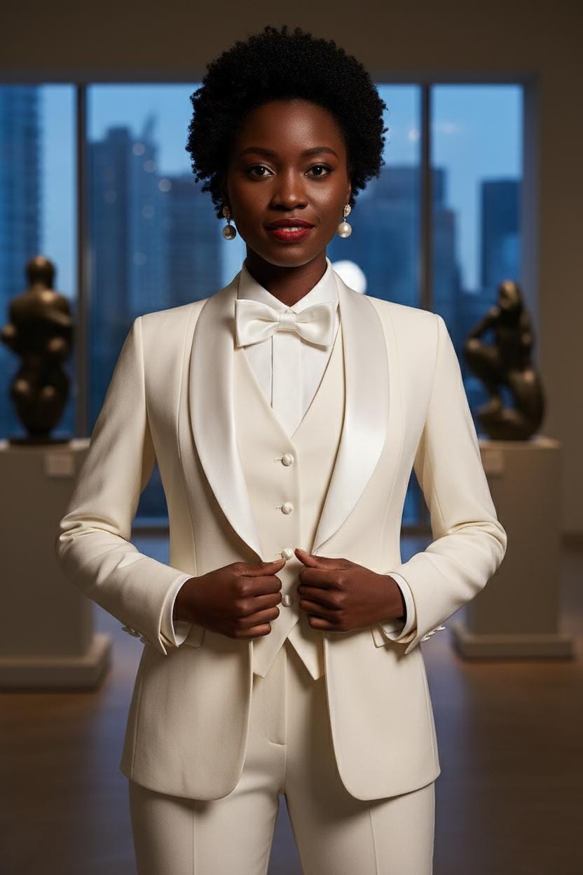 Pearl White Women's Tuxedo Suit: 3-Piece Elegant Formal Pant Set