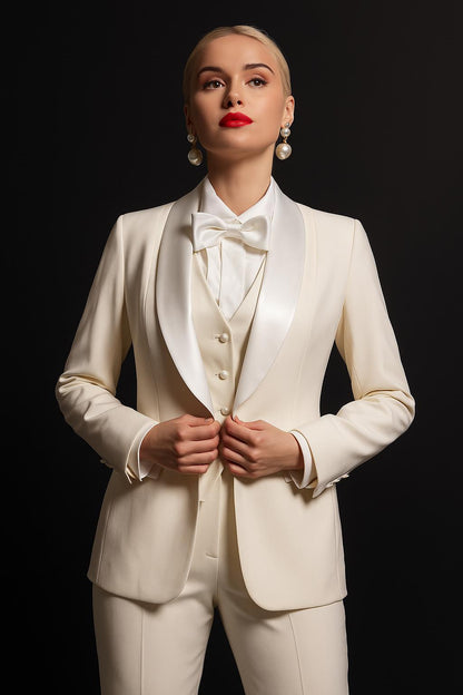 Pearl White Women's Tuxedo Suit: 3-Piece Elegant Formal Pant Set