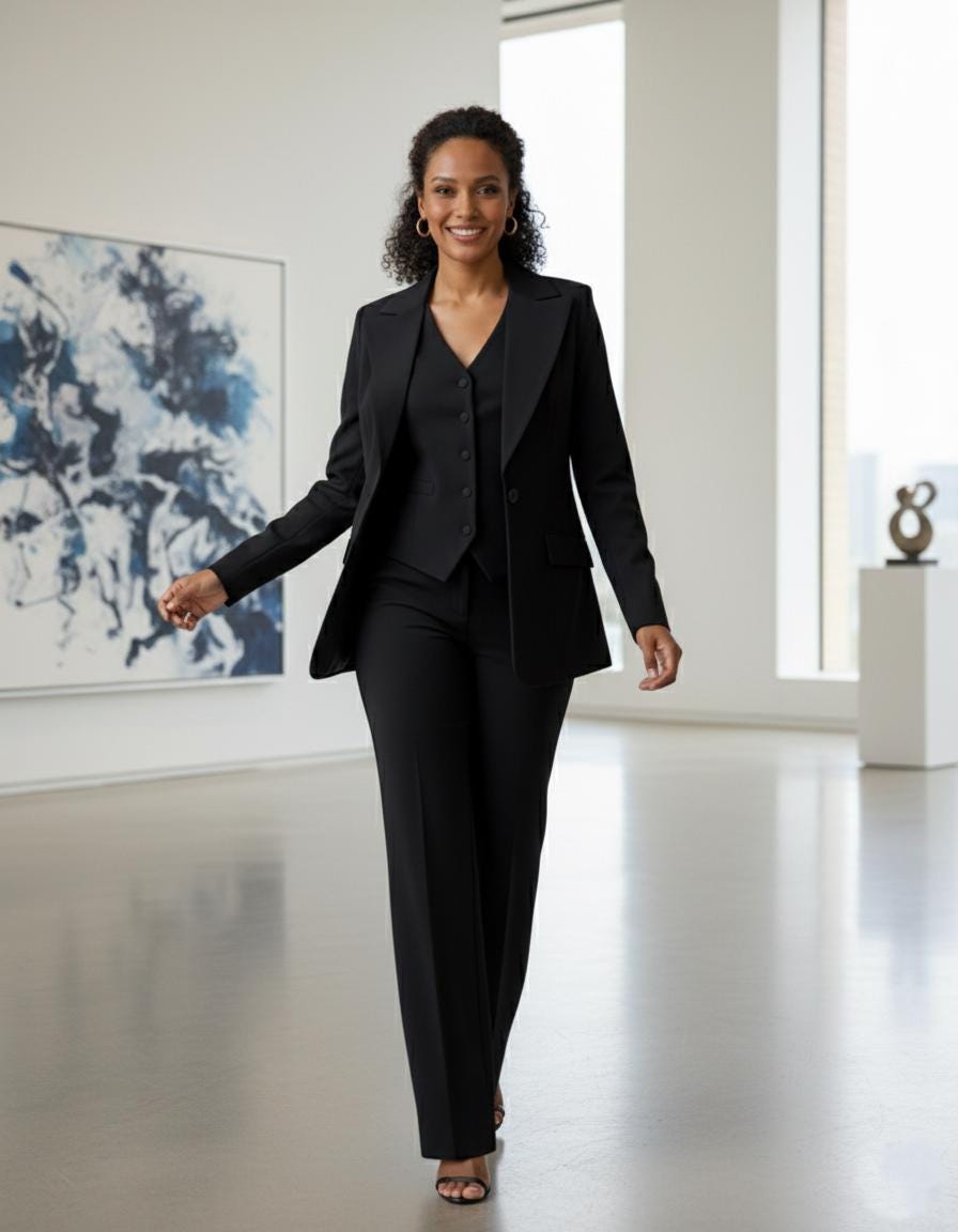 3 Piece BLACK Women’s  Suit | Elegant Formal Pant Set | Custom Made to Measure